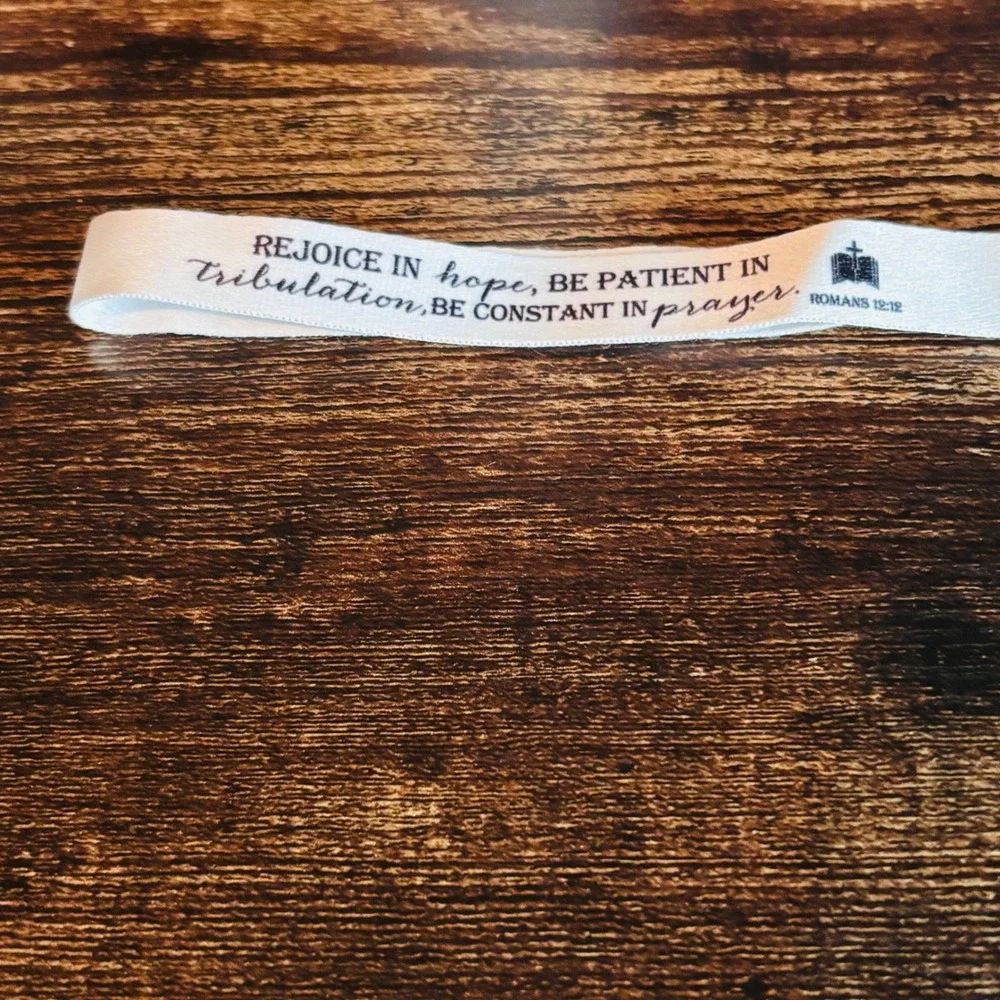 Romans 12:12 Scripture Wristlet Keychain White Fabric Bible Verse Lanyard Clasp